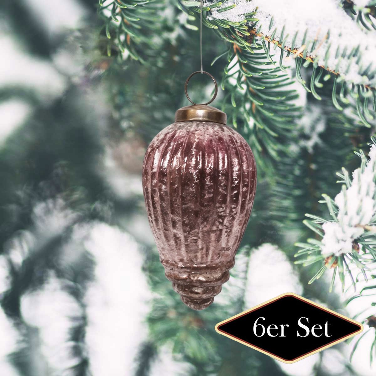 Premium Weihnachtskugeln Tropfen, violett geriffelt - handgemacht Indien, H.10cm