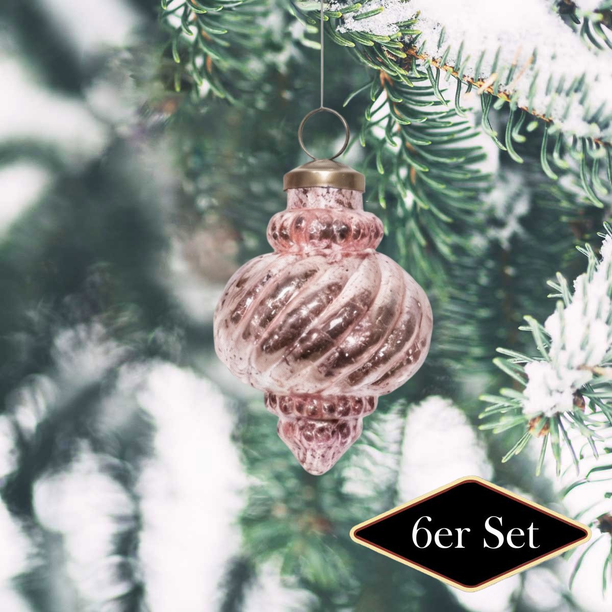 Premium Weihnachtskugeln Zwirbel, rosa glänzend - handgemacht in Indien, H.9 cm