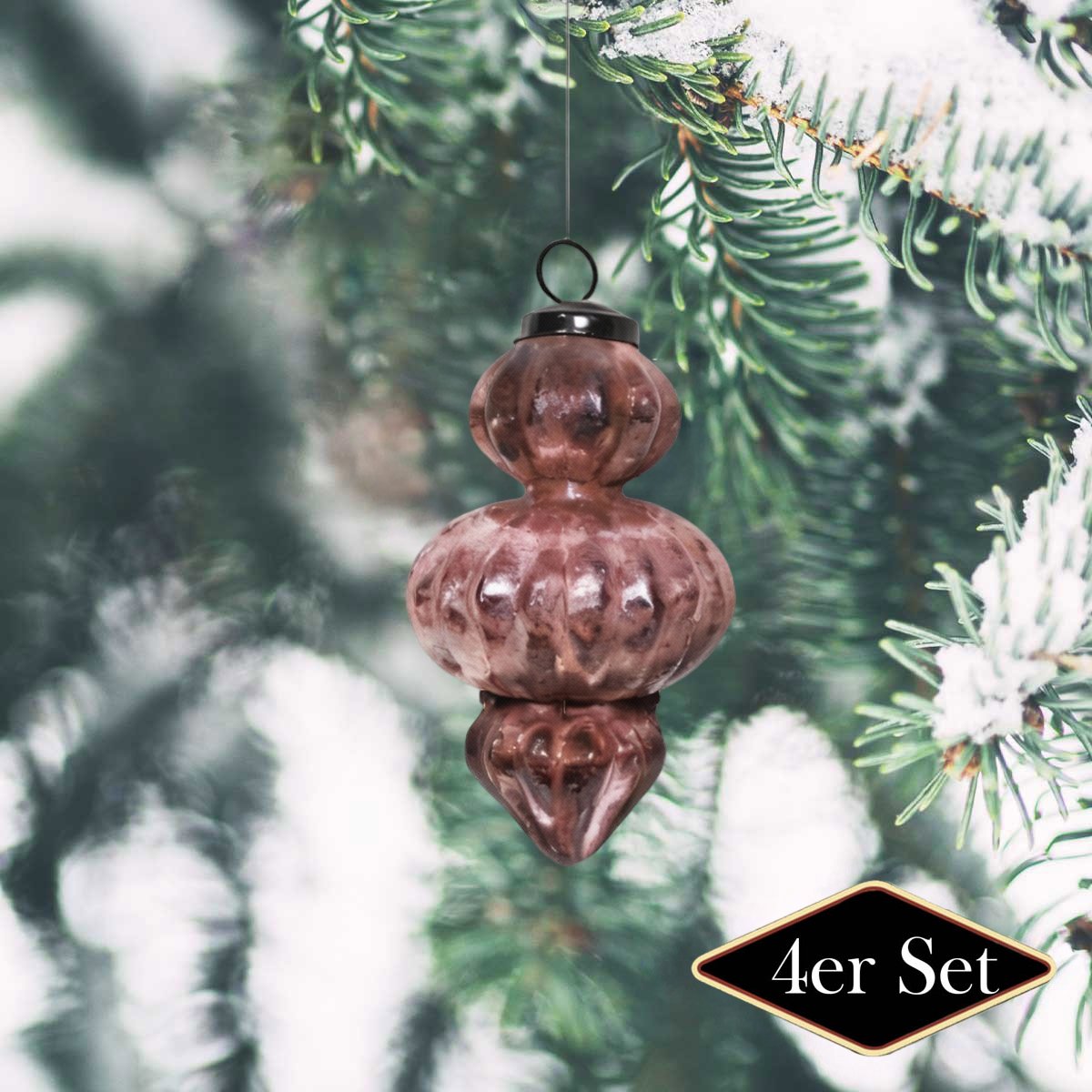 Weihnachtskugeln Premium Zwiebelform, rose glänzend - handgemacht Indien, H.14cm