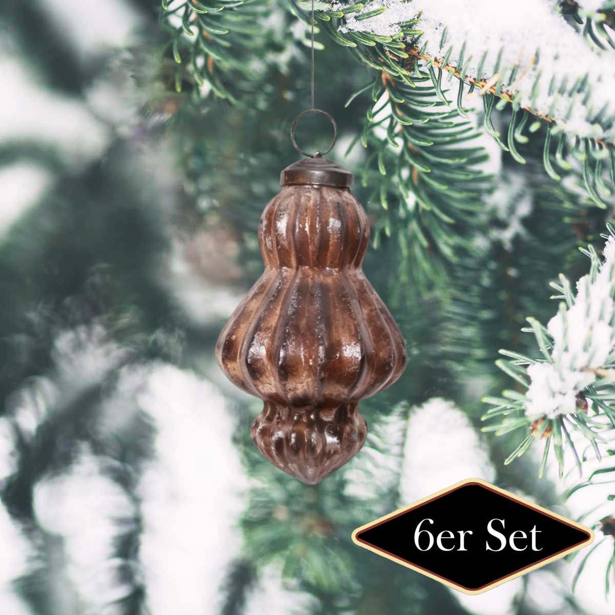 Premium Weihnachtskugeln braun, patiniert geriffelt - handgemacht Indien, H.12cm