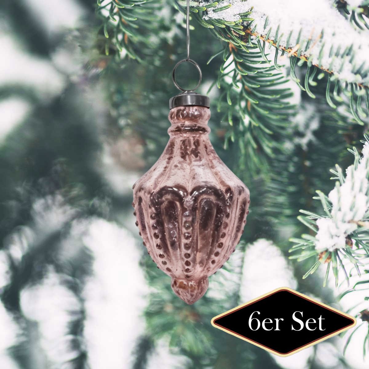 Premium Weihnachtskugeln Tropfen, rose glänzend - handgemacht in Indien, H.12cm