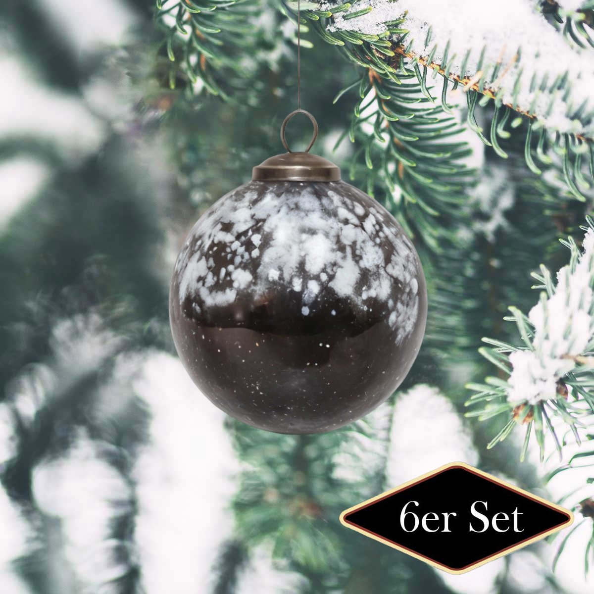 Weihnachtskugeln rund, schwarz/weiß gesprenkelt - handgemacht in Indien, ⌀10 cm