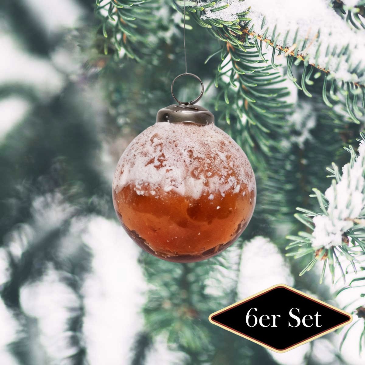 Premium Weihnachtskugeln rund, orange frosted - handgemacht in Indien, ⌀8 cm