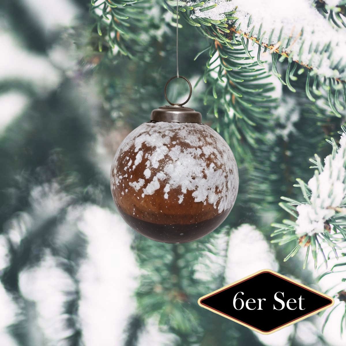 Premium Weihnachtskugeln rund, Glas braun frosted - handgemacht in Indien, ⌀8 cm