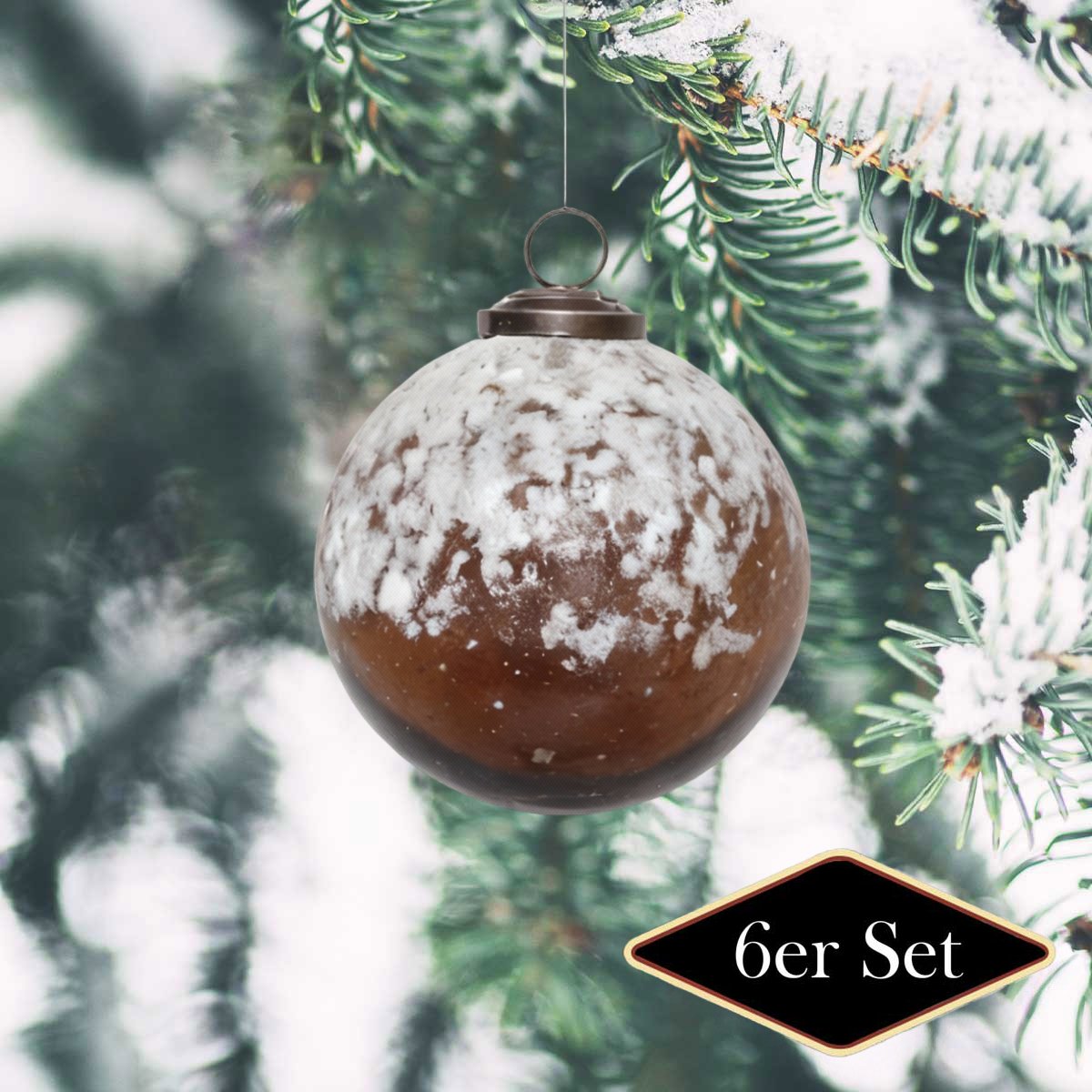 Premium Weihnachtskugeln rund, Glas braun frosted - handgemacht in Indien, ⌀10cm