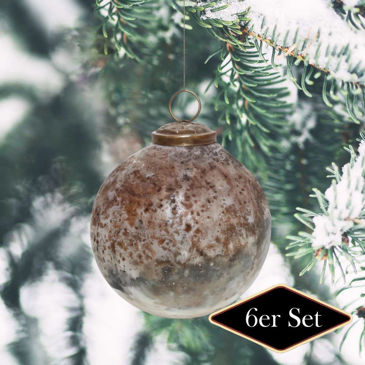 Premium Weihnachtskugeln rund, Glas braun patiniert - handgemacht Indien, ⌀10 cm