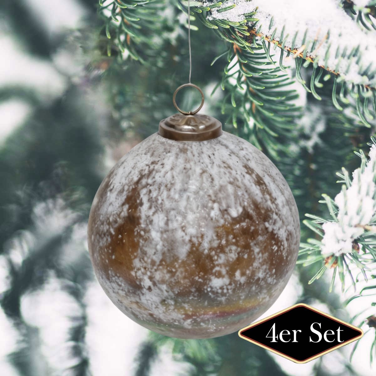 Premium Weihnachtskugeln rund, braun frosted - handgemacht in Indien, ⌀13 cm