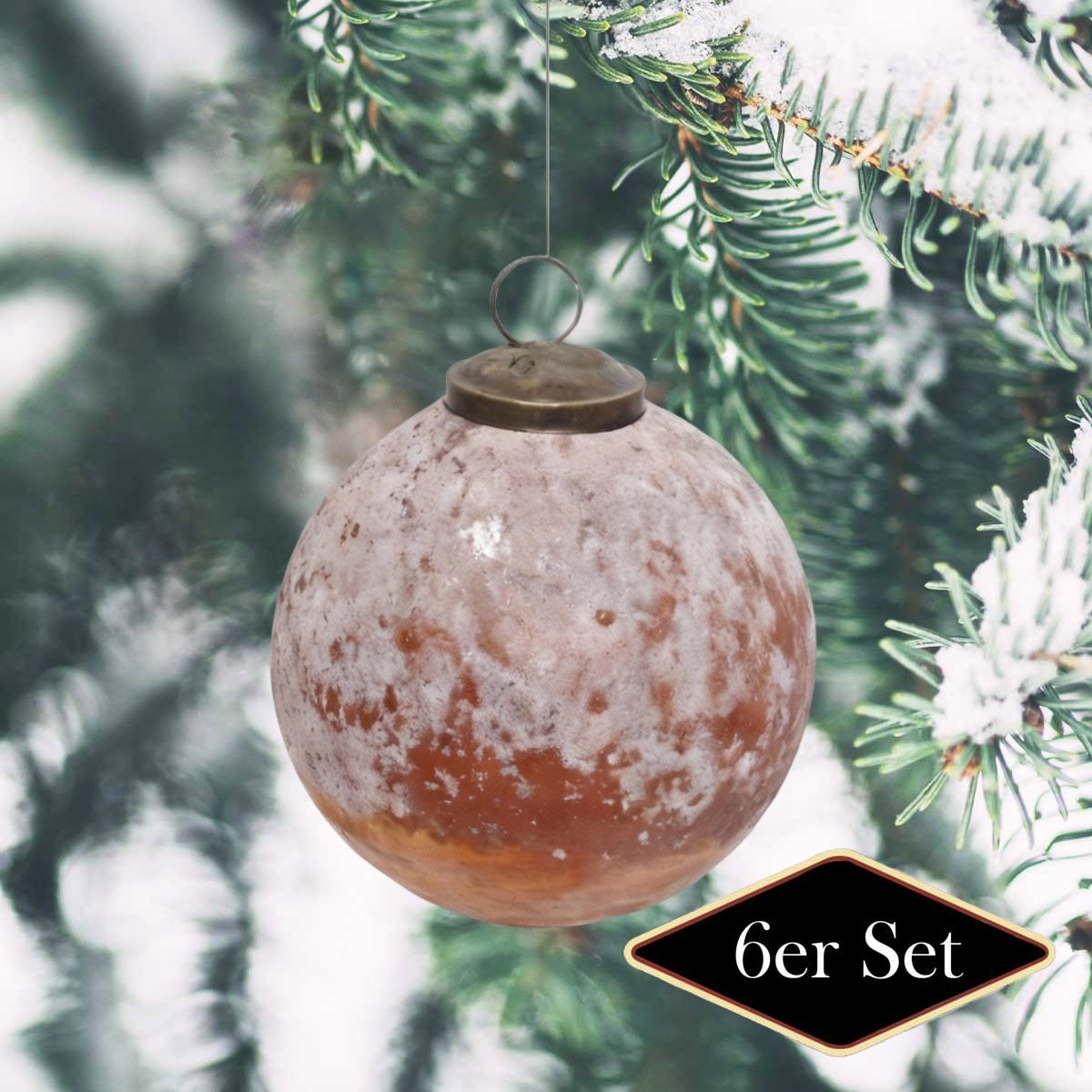 Premium Weihnachtskugeln rund, Glas rost patiniert - handgemacht in Indien,⌀10cm