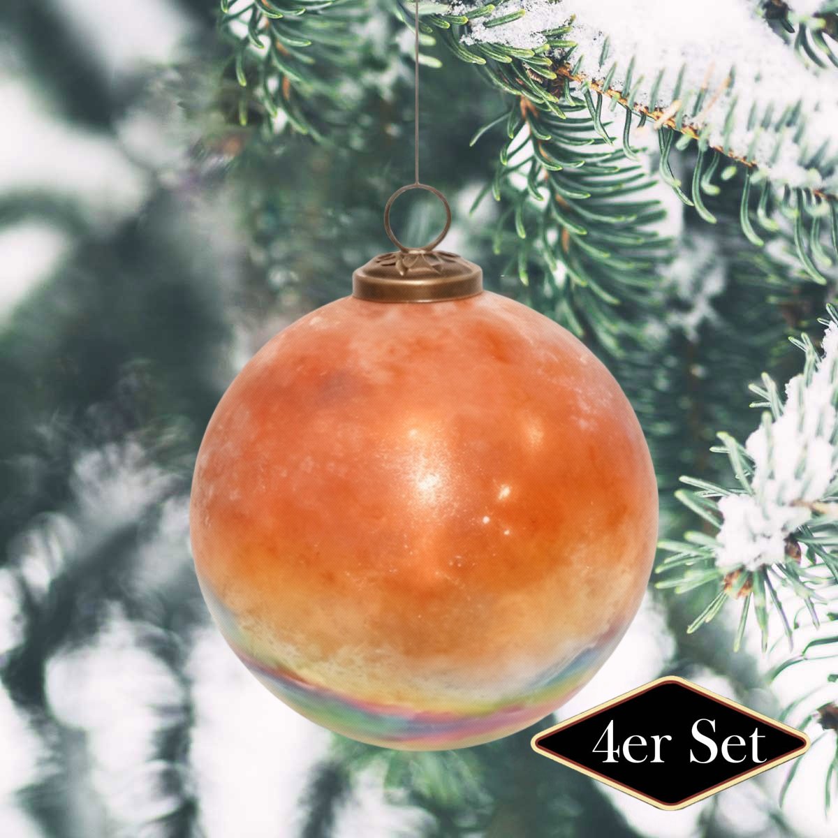 Premium Weihnachtskugeln rund, Glas orange – handgemacht in Indien, ⌀13 cm
