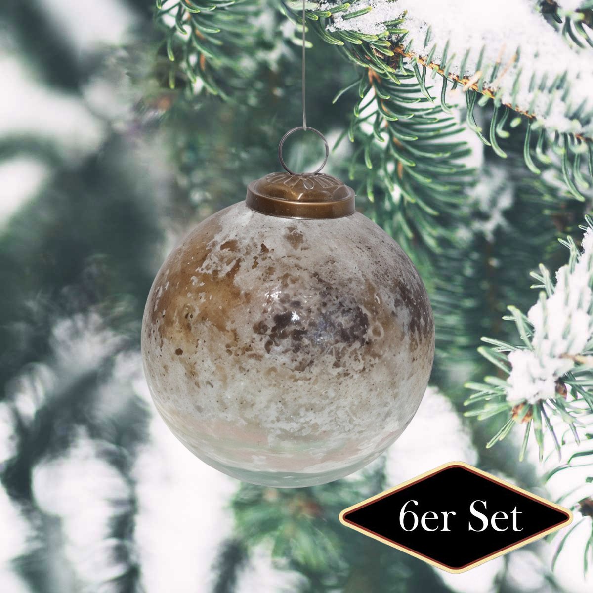 Weihnachtskugeln rund, Glas antik messing patiniert - handgemacht Indien, ⌀10 cm