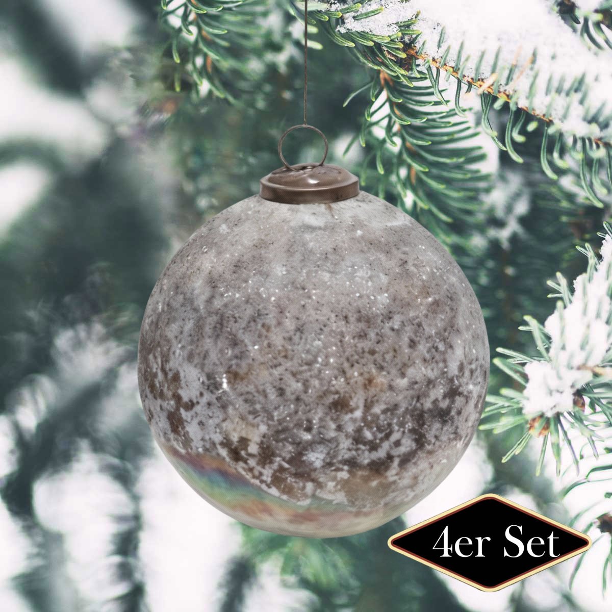 Premium Weihnachtskugeln Grau strukturiert glitzernd - handgemacht Indien, ⌀13cm