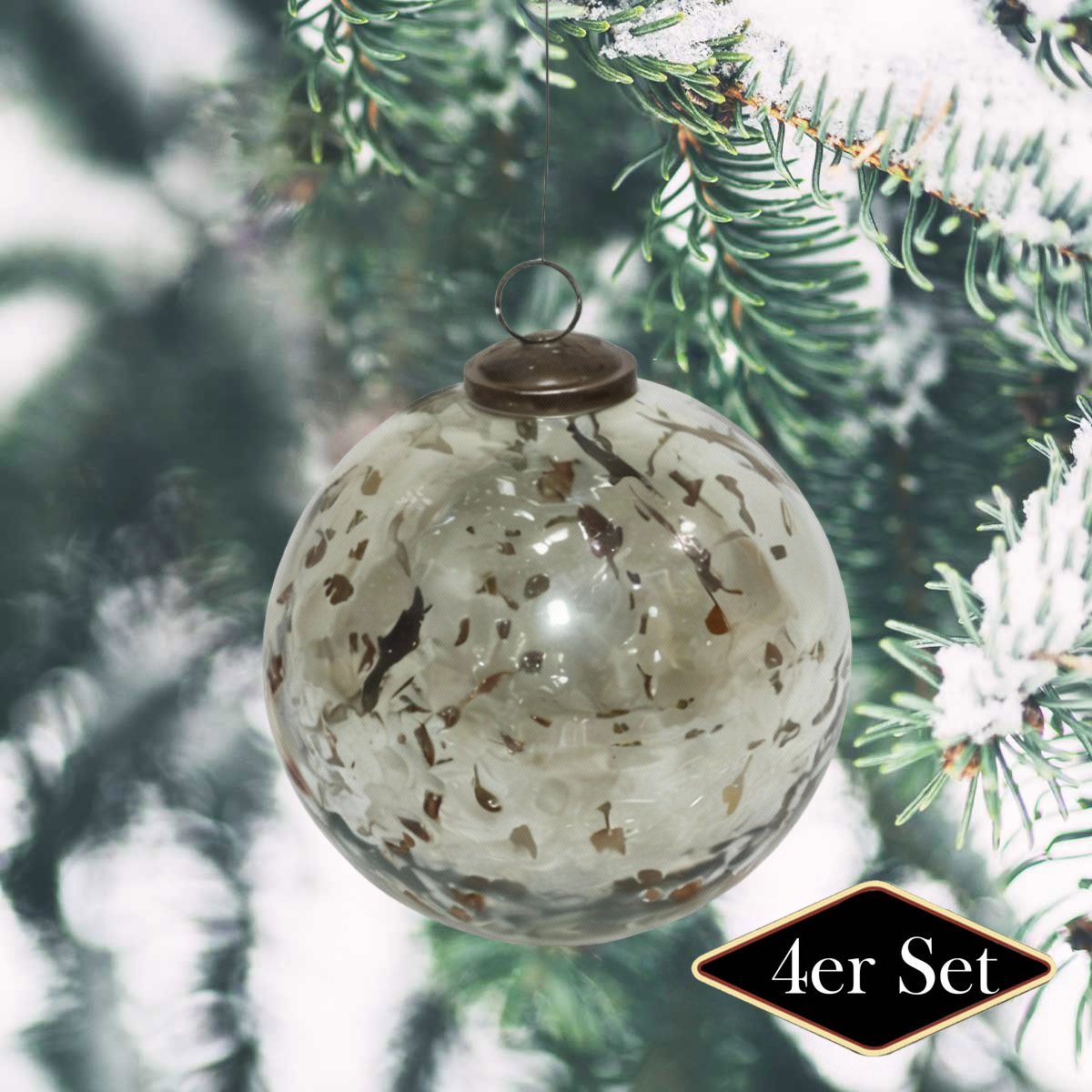 Weihnachtskugeln rund, Glas transparent marmoriert - handgemacht Indien, ⌀13 cm