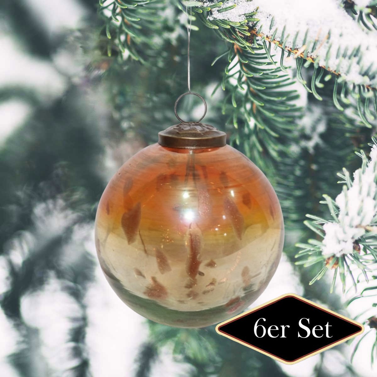 Premium Weihnachtskugeln Glas, Orange glänzend – handgemacht in Indien, ⌀10 cm
