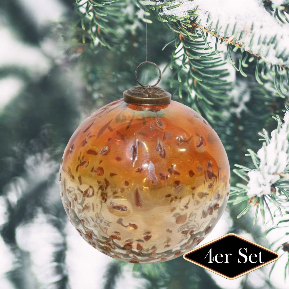 Premium Weihnachtskugeln Glas, orange glänzend - handgemacht in Indien, ⌀13 cm