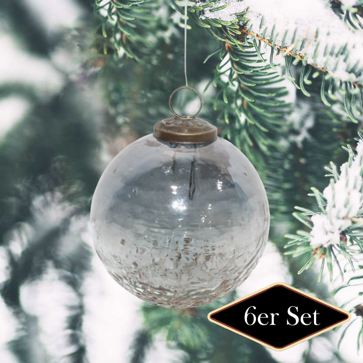 Premium Weihnachtskugeln rund blau, glänzend - handgemacht in Indien, ⌀10 cm