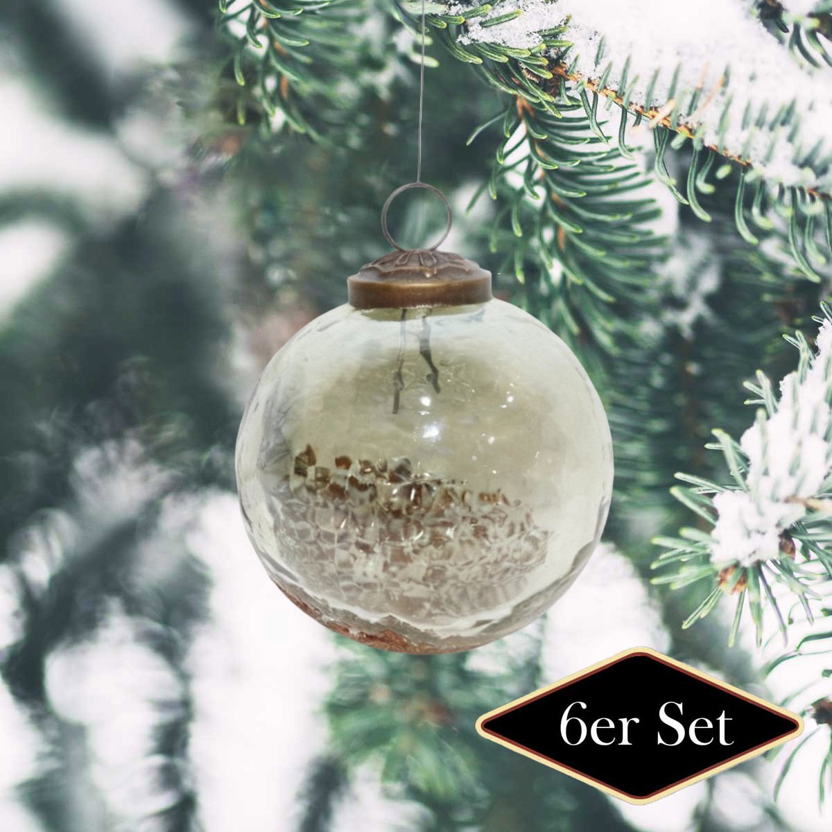 Premium Weihnachtskugeln rund, Glas grün mit Struktur - handgemacht Indien, ⌀8cm