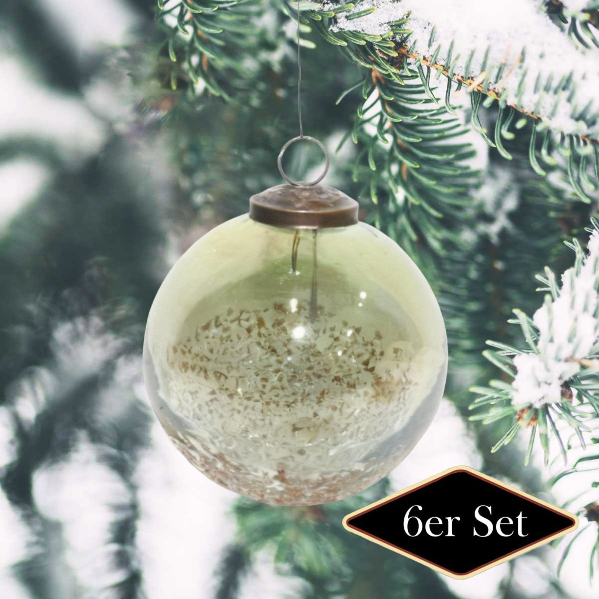 Premium Weihnachtskugeln grün, Glas rund glänzend – handgemacht in Indien, ⌀10cm