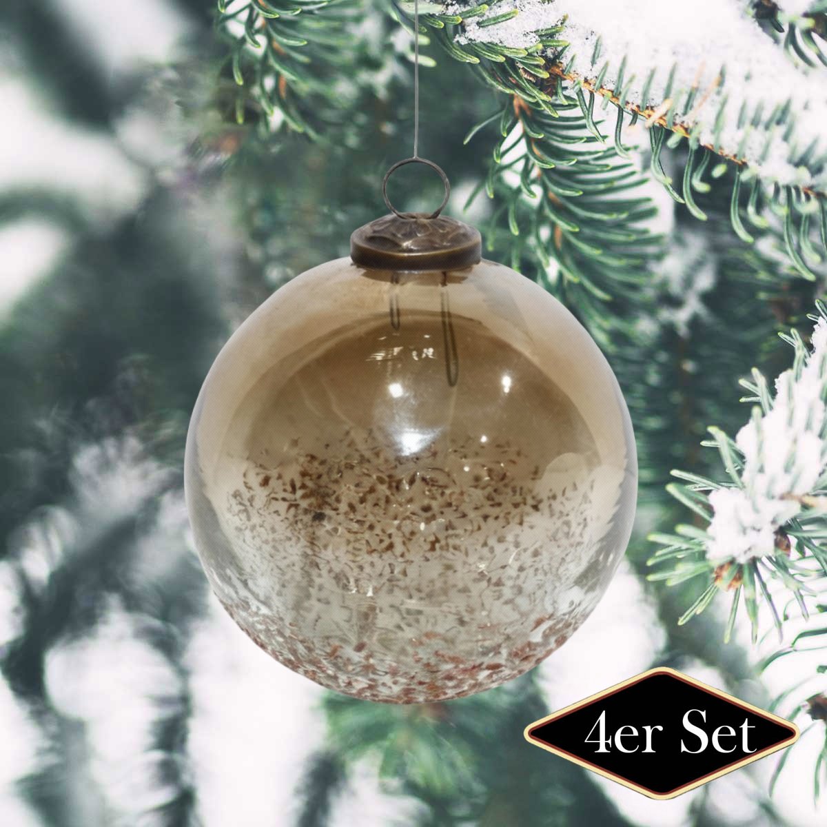 Weihnachtskugeln rund, transparent-braun glänzend – handgemacht in Indien, ⌀13cm