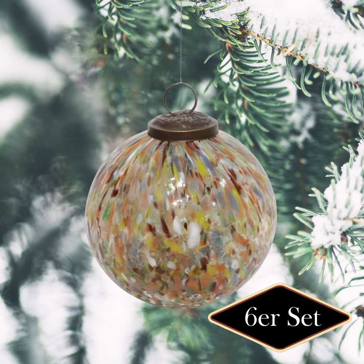 Premium Weihnachtskugeln rund, Glas bunt glänzend - handgemacht in Indien, ⌀10cm