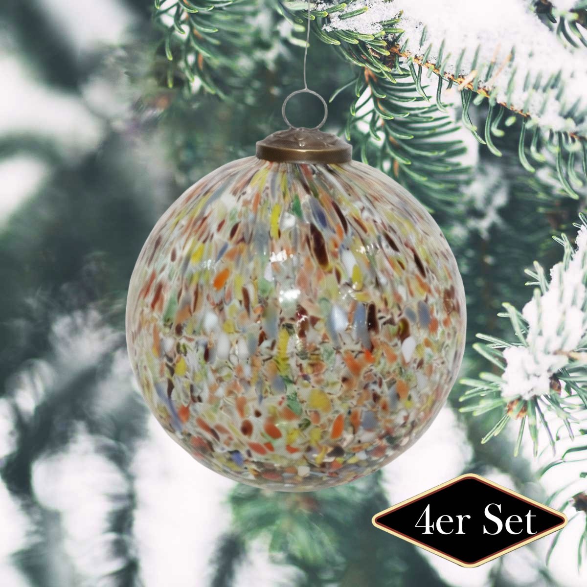 Premium Weihnachtskugeln rund Mosaik glänzend - handgemacht in Indien, ⌀13 cm