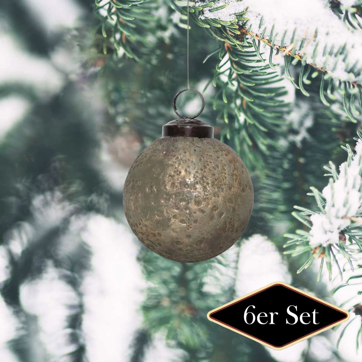 Premium Weihnachtskugeln rund grau matt patiniert – handgemacht in Indien, ⌀8 cm