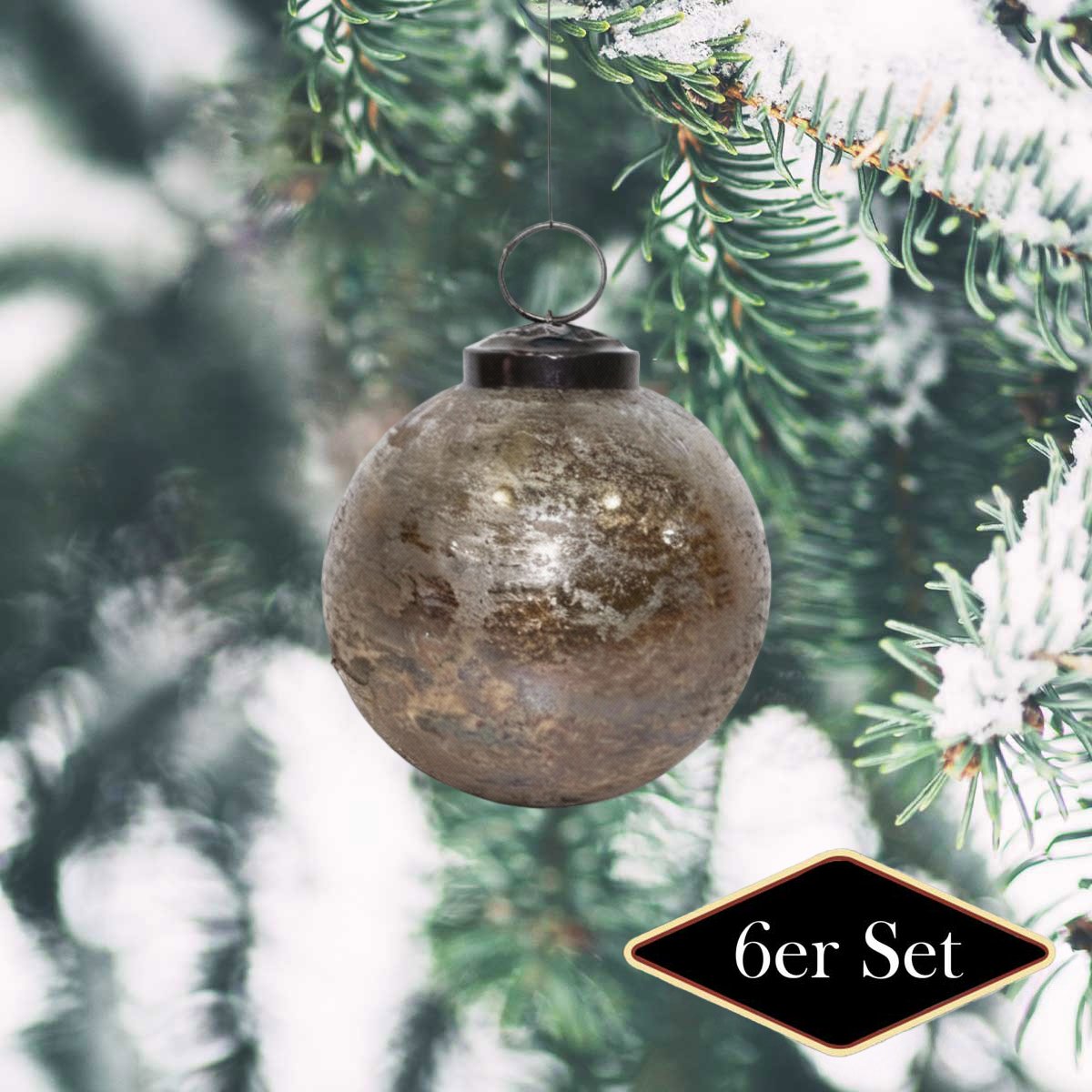 Premium Weihnachtskugeln, antik-messing patiniert - handgemacht in Indien, ⌀8 cm