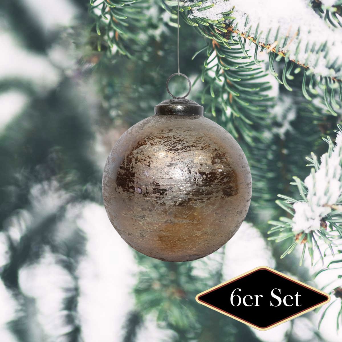 Premium Weihnachtskugeln rund, Kupfer patiniert - handgemacht in Indien, ⌀10 cm