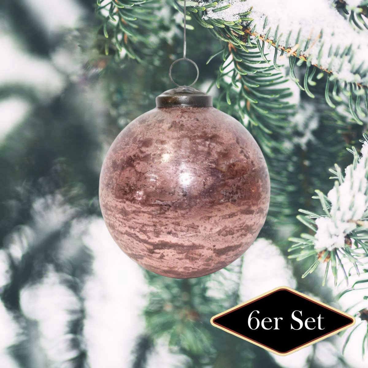 Premium Weihnachtskugeln rund, Glas rose patiniert - handgemacht Indien, ⌀10 cm