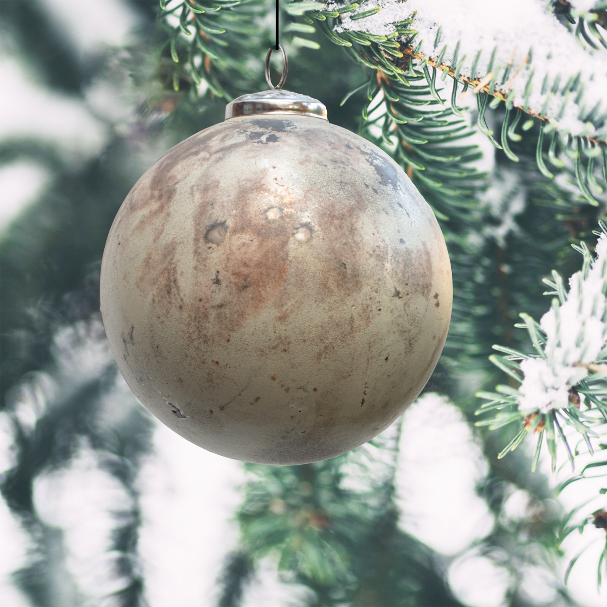 Christbaumkugel, Rund, Groß | Glas, Grau, Marmor | H14,0xB13,0cm