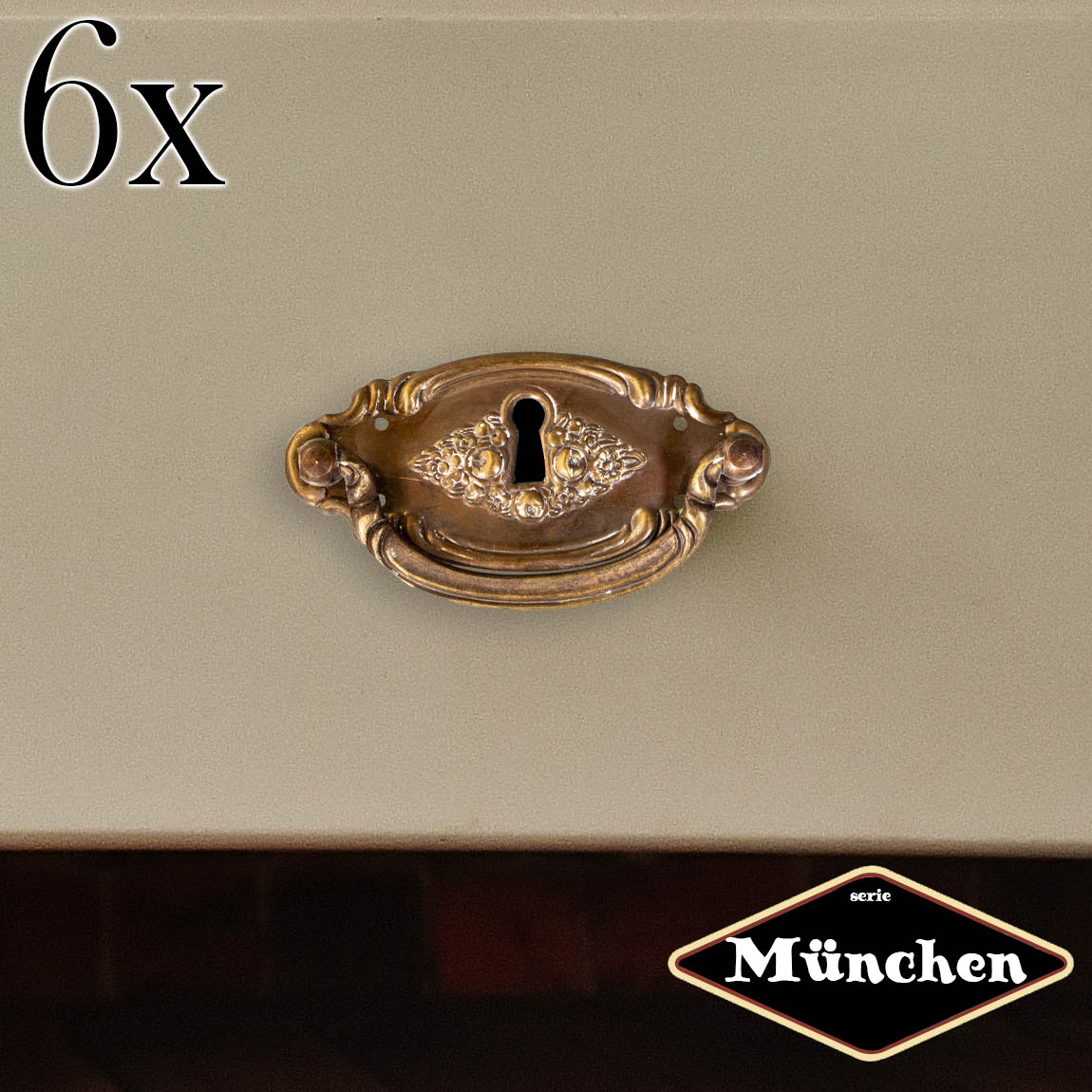 Schubladengriff mit Schlüsselloch,Eisen in Antikmessing,Serie 'München',6er Pack