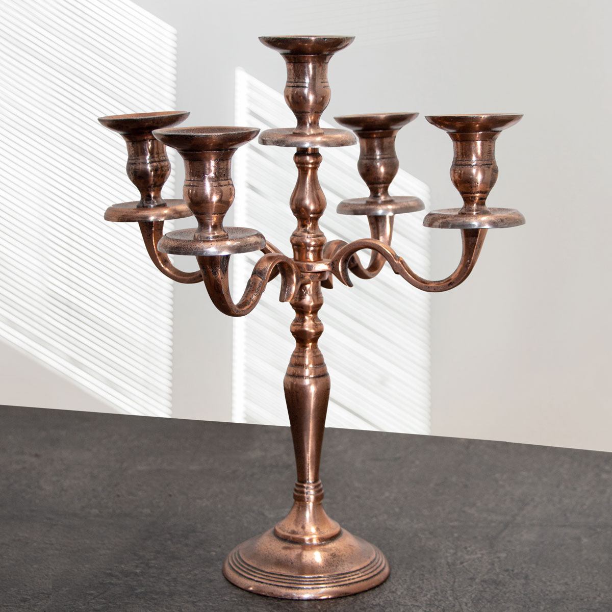 Kerzen Leuchter Aluminium, Kupferfarbend, edler Kerzenhalter, 5-armig