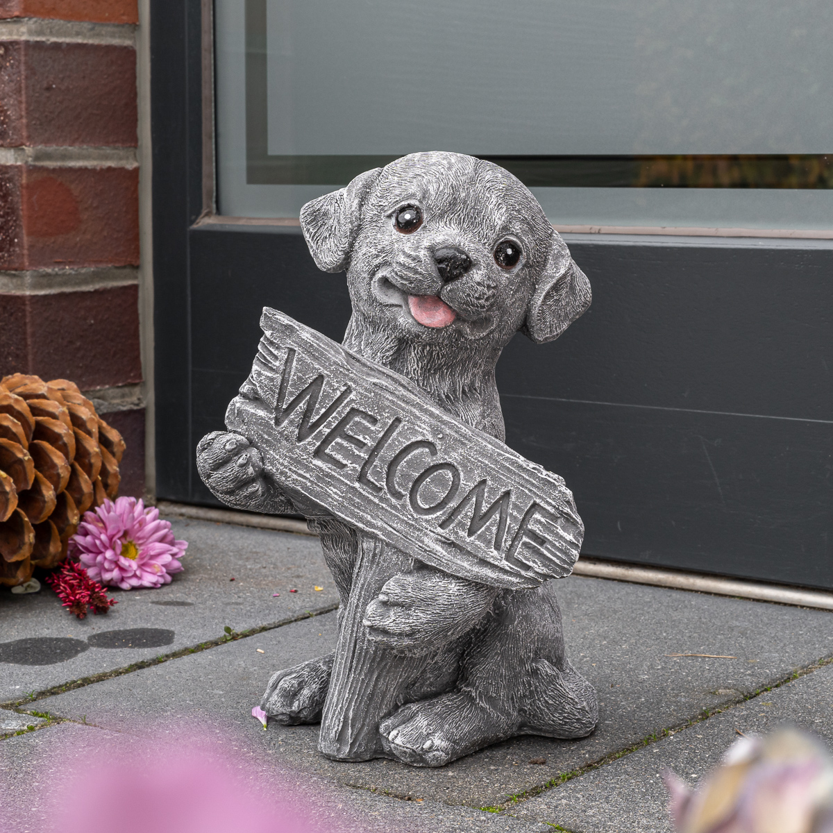 Hund Welcome | Steinguss, grau | H 28 cm x T 24cm