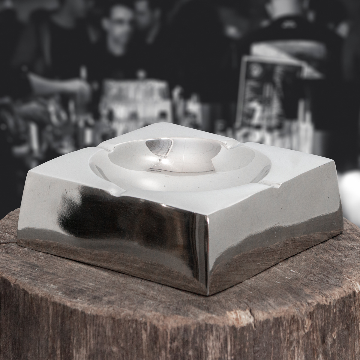 Aschenbecher, Aluminium, Eckig, Spiegel-Optik