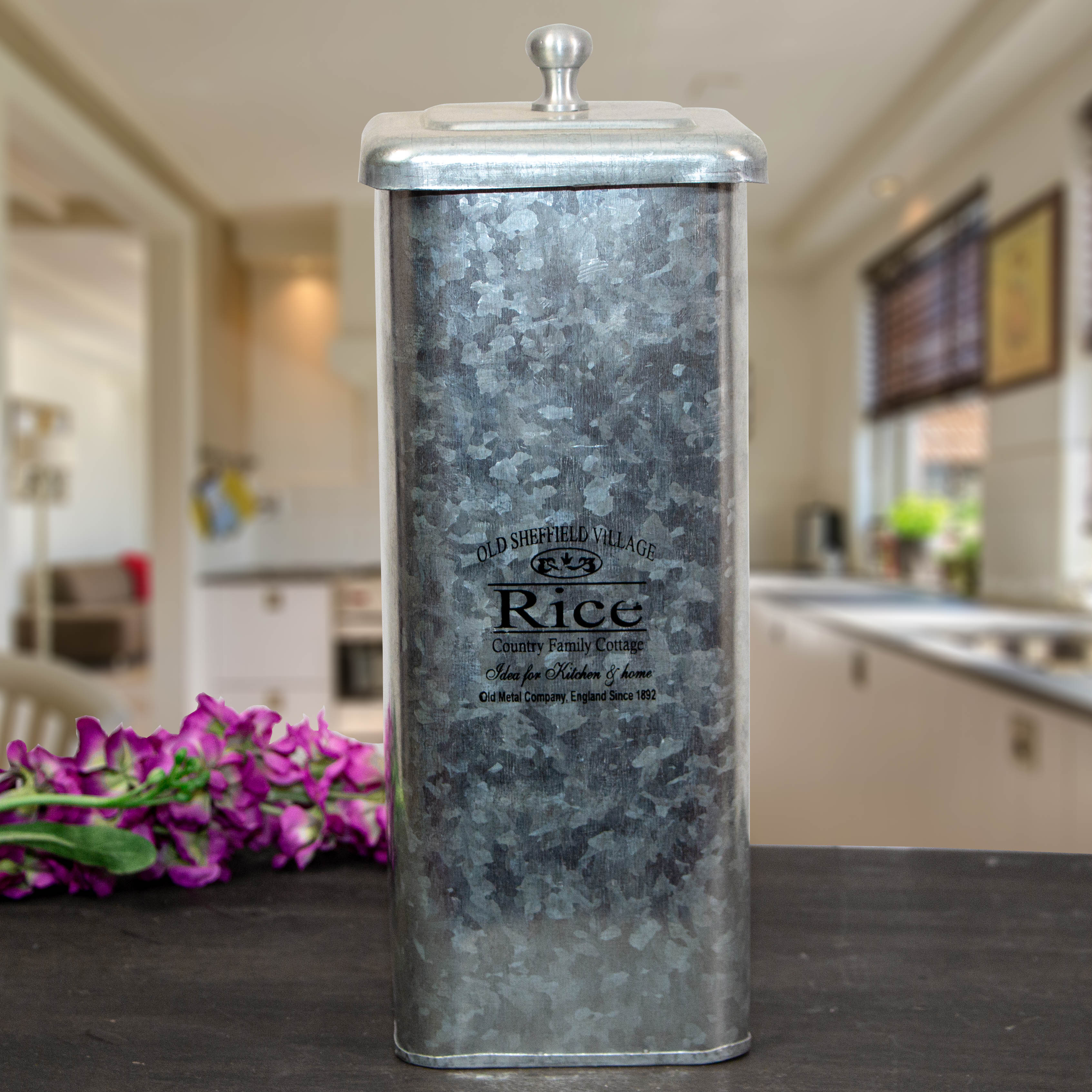 Aufbewahrungsdose für Reis, groß, eckig, Silber, Eisen, Dose, Dekoration