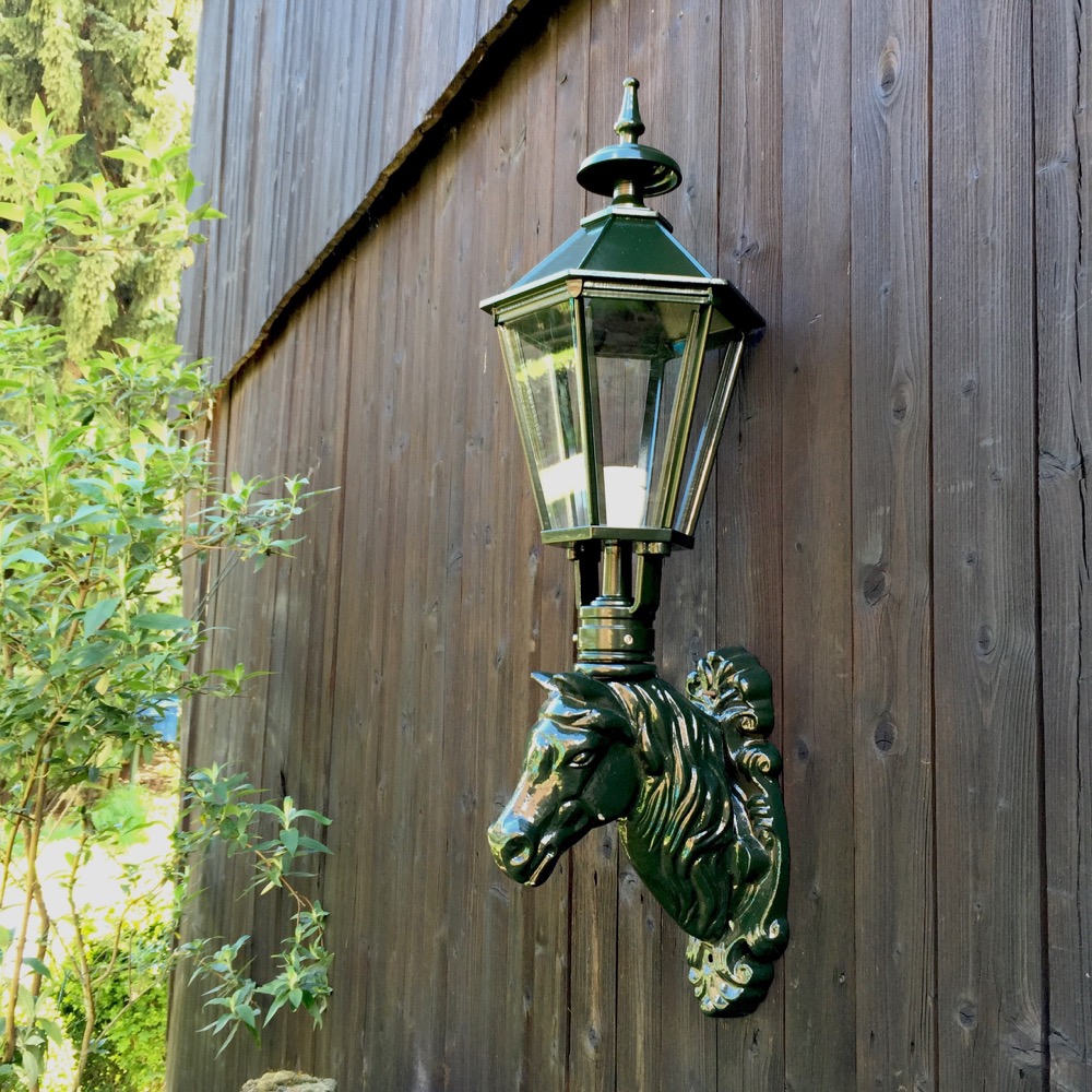 Aussenleuchte mit Pferdekopf, Gartenlampe Pferd, Lampe Aussenbeleuchtung Stall, Grün