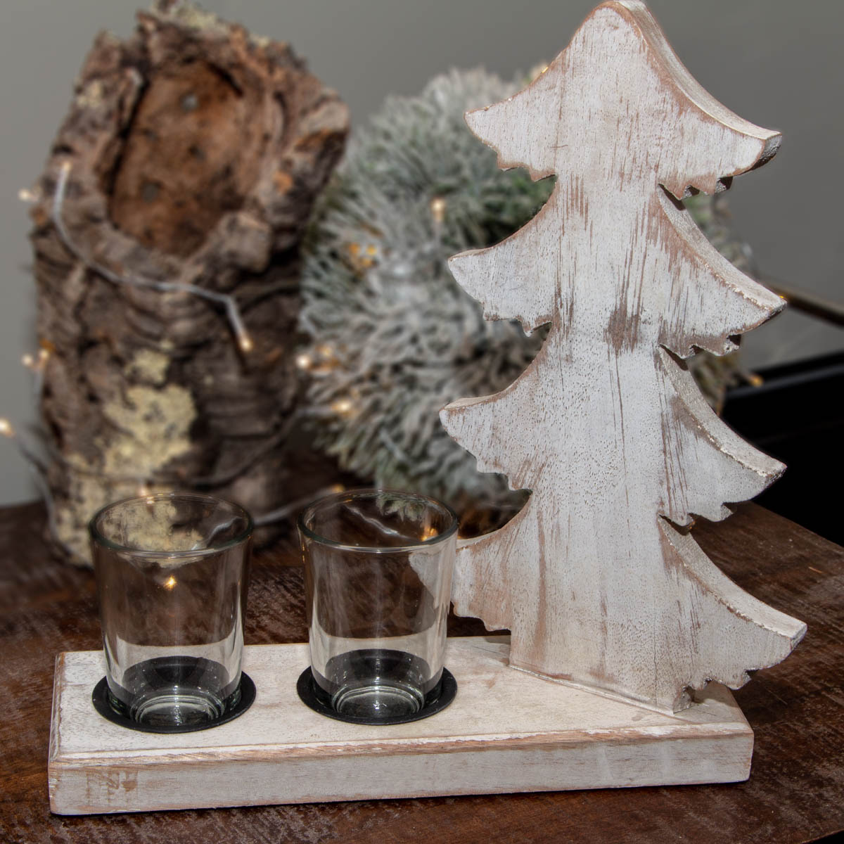 Teelichthalter, Tannenbaum, Weihnachtszeit |Eisen,Weiß | H5,5xB15,0cm