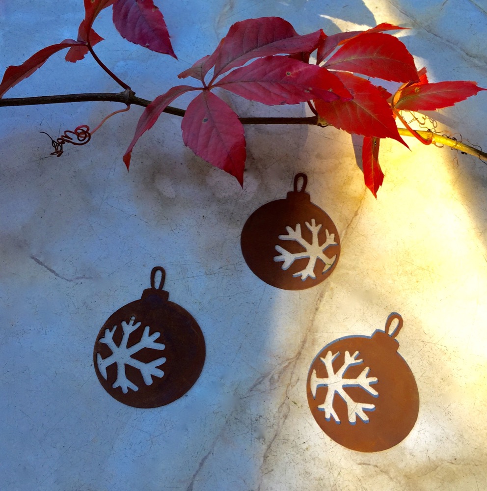 Deko Set - Baumschmuck Kugeln, Metall Dekoration Winter, Anhänger Weihnachtsbaum