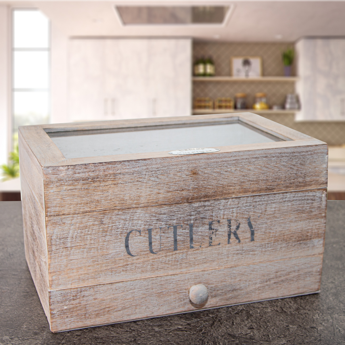 Besteckkasten, Holz, Grau-Braun, Ordnen, Aufbewahrung