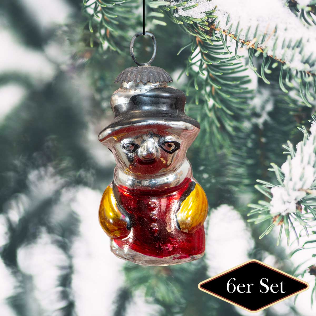 Christbaumkugeln in Schneemann-Form, Glas, Weihnachten, 6er Set