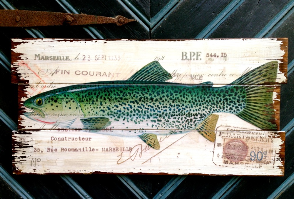 Bilder für Fischlokal oder Angler, Bilder mit Fischen, Holz-Bild f Küche Fische