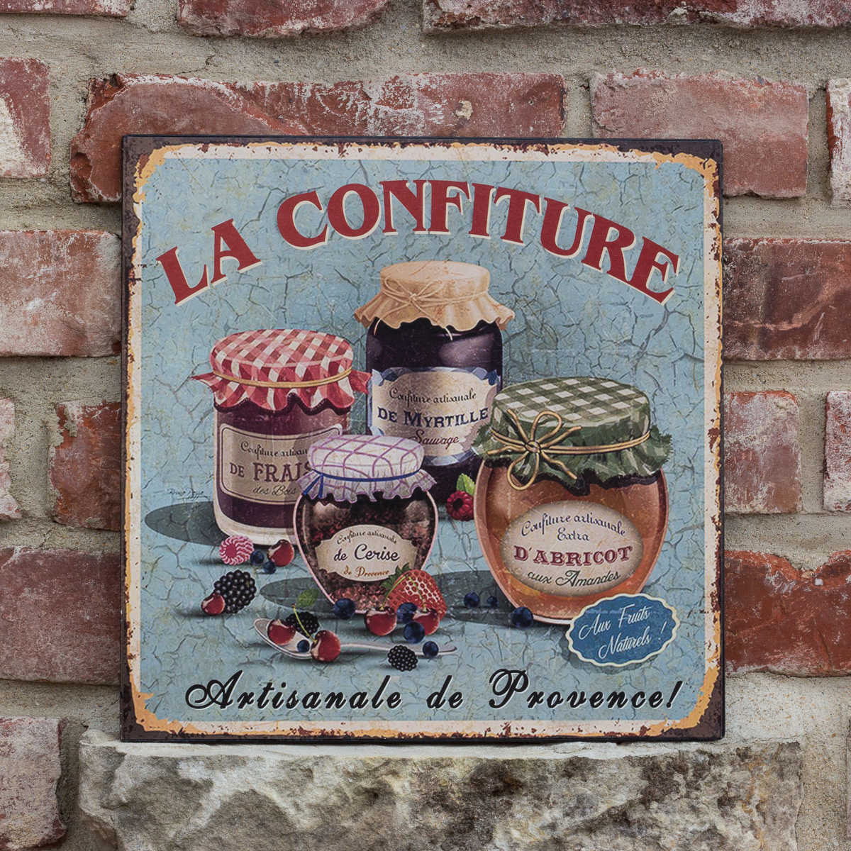 Nostalgisch Dekoratives Blechschild, französisches Konfitüre als Wandbild