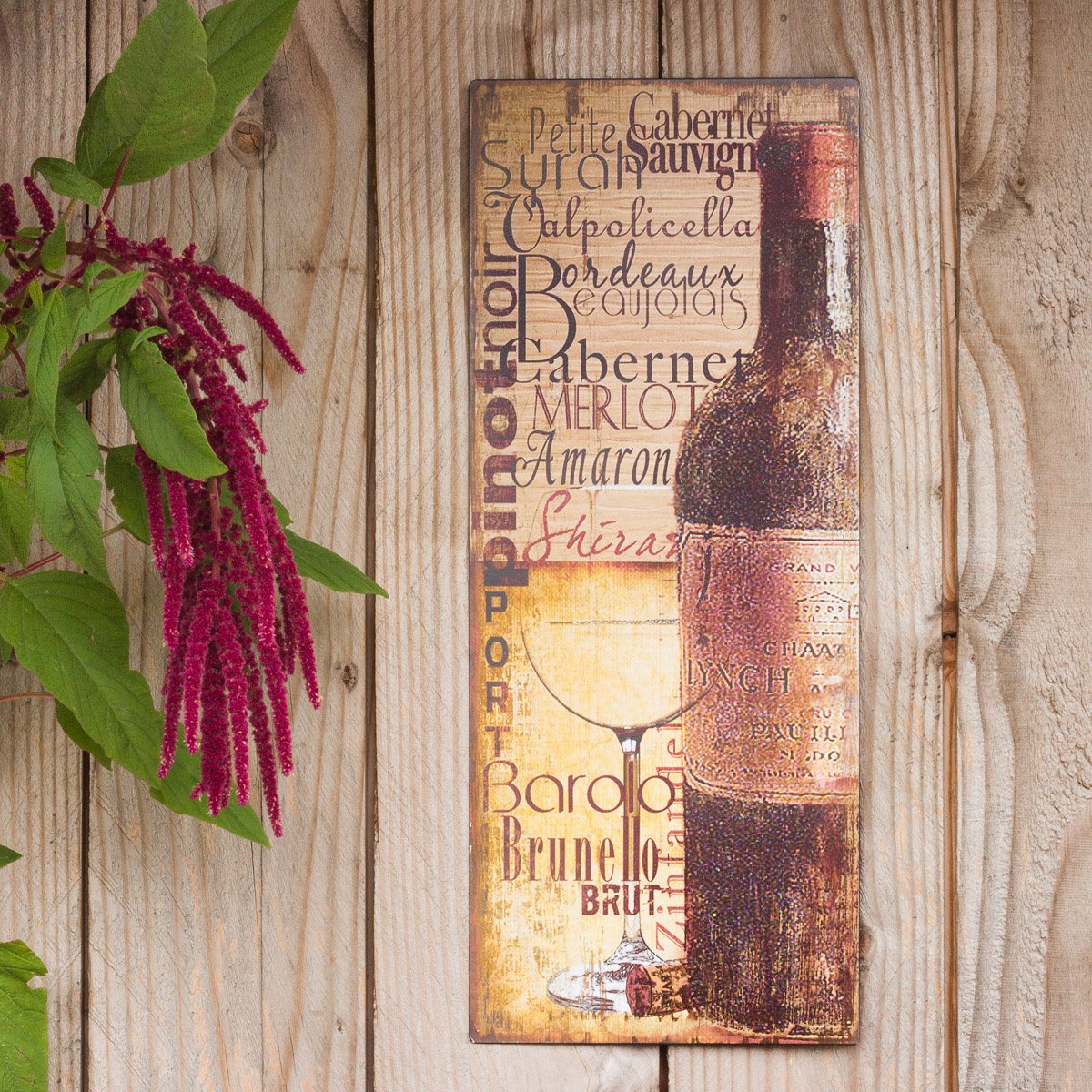 Blechschild für Gastronomie, Weinglas und Weinflasche, Kunstdruck von Lisa Wolk