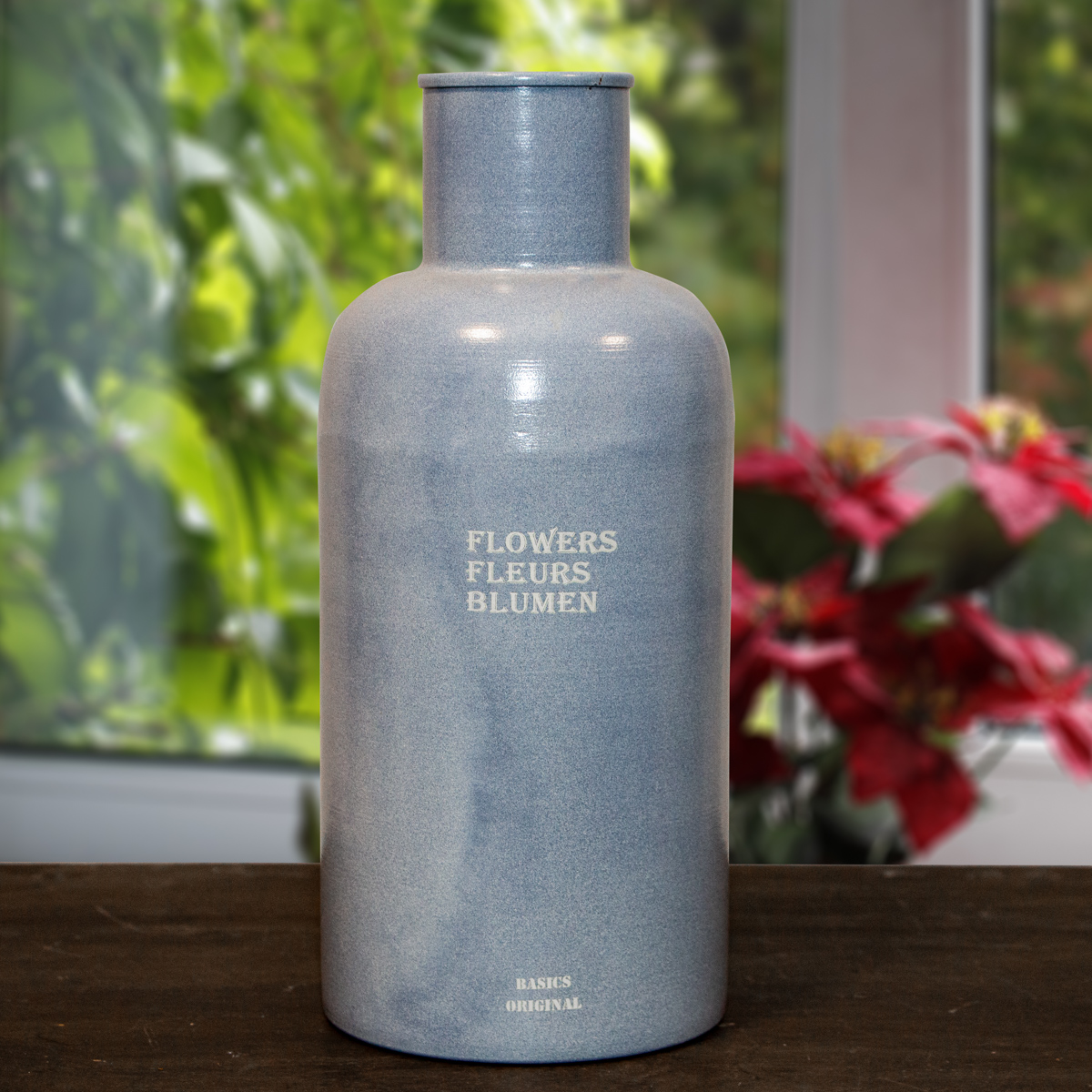 Große Blumenvase, Blau, Eisen, Blumenvase für Kunstblumen