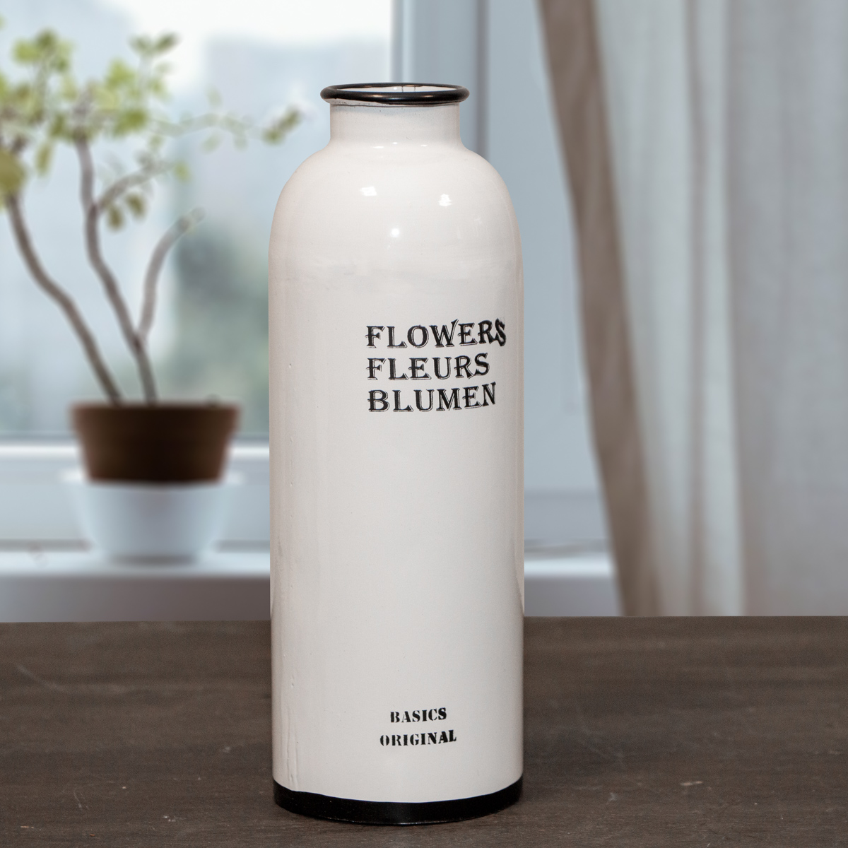 Schmale Blumenvase, Weiß-schwarz, Eisen, Blumenvase für Kunstblumen