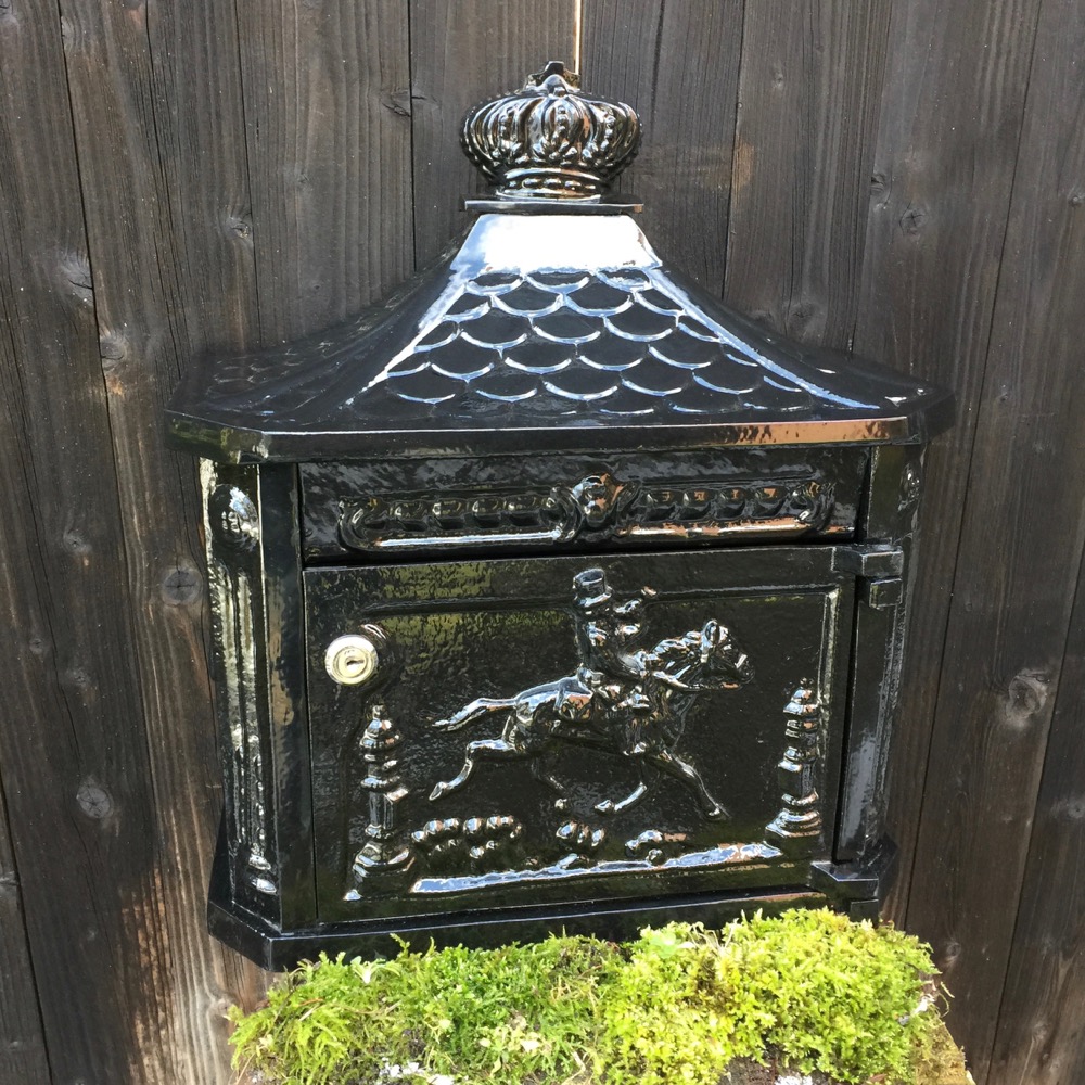 Nostalgie Briefkasten Postillion wetterfester Wandbriefkasten schwarz Aluguss