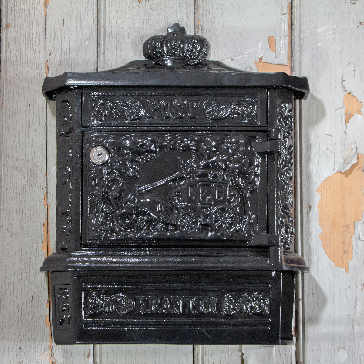 Wandbriefkasten mit Zeitungsfach, Briefkasten Postillion, Schwarz rostfrei Alu