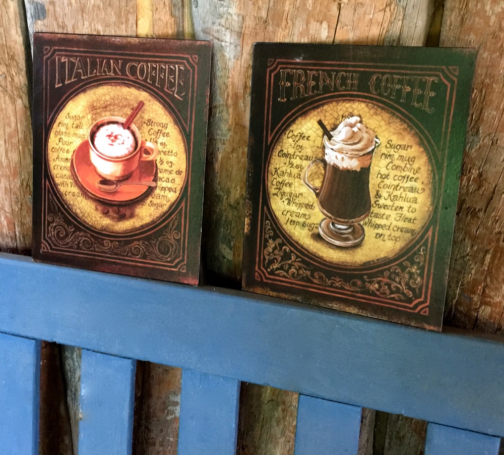 Cafe Schilder wie Emaille Bild für die Küche, Blechschild Kaffee, 2x Kaffeetasse