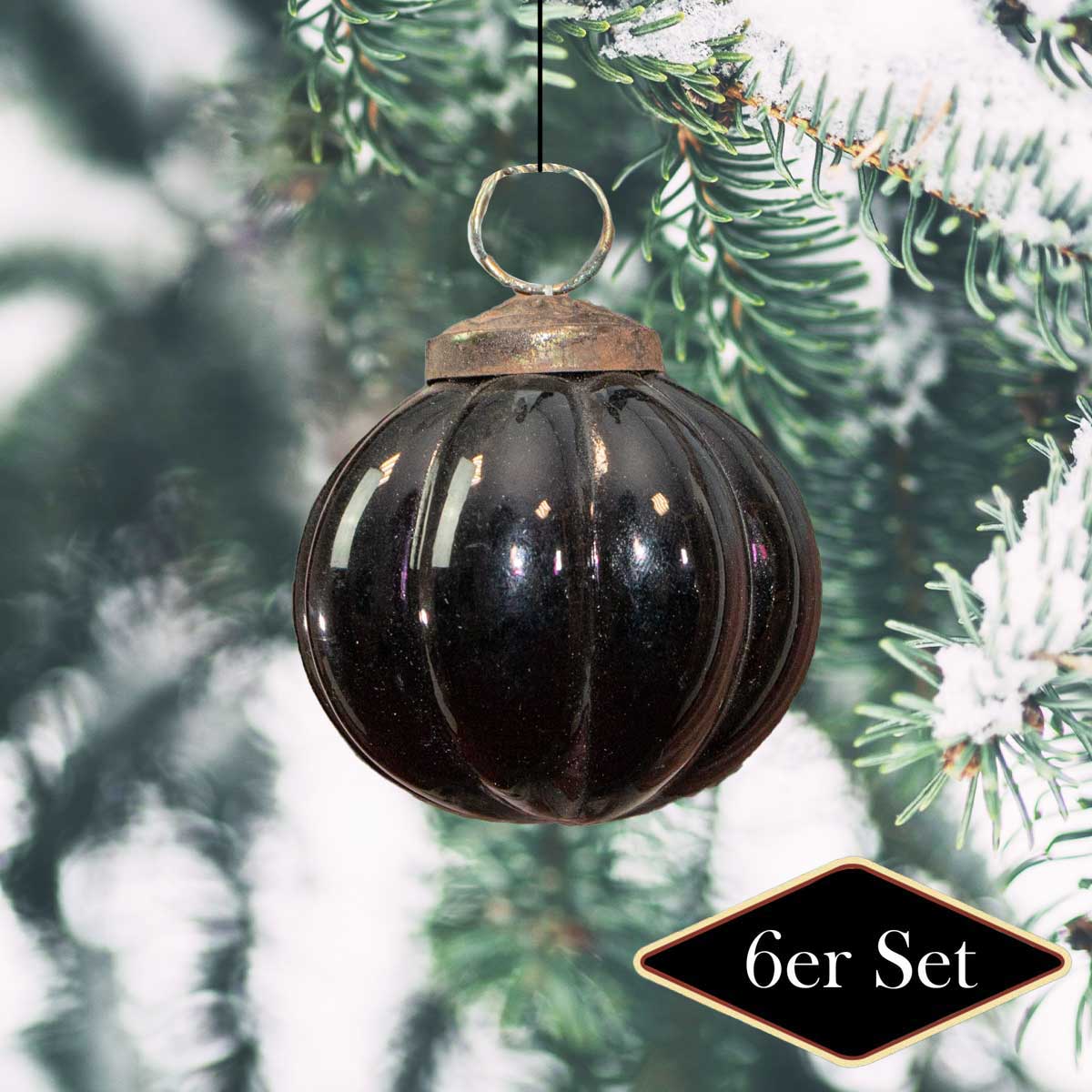 Christbaumkugelset, Schwarz, groß, Weihnachten, 6er Set