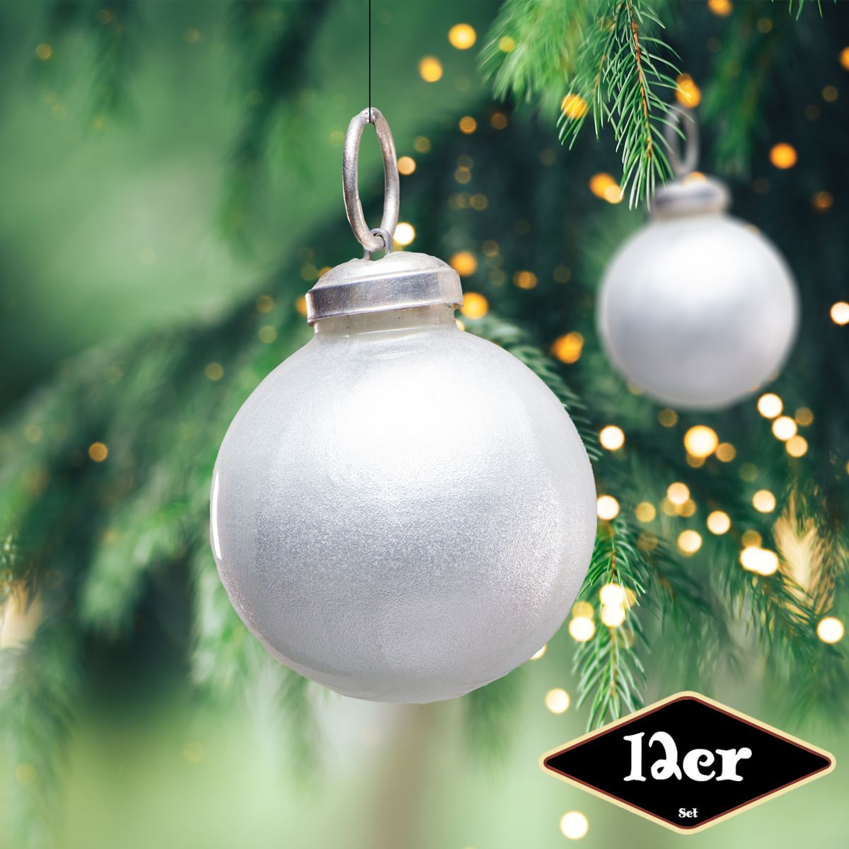 Christbaumkugelset, Rund, 12er Set | Glas, Creme | H7,5xB6,5cm