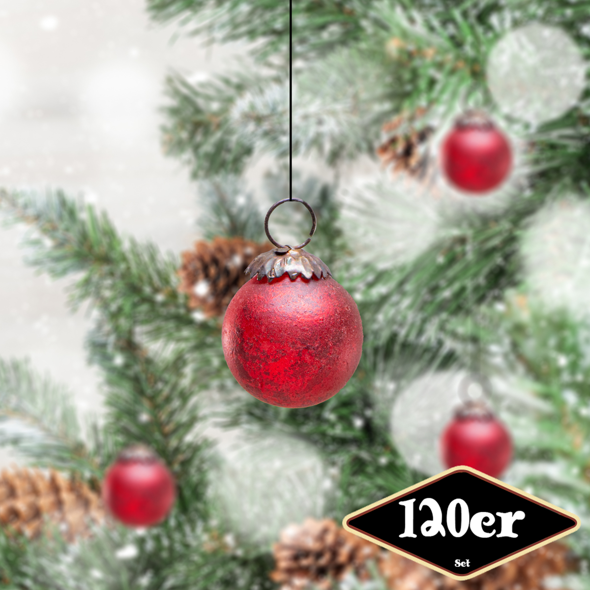 Christbaumkugelset, Rund, klein, 120er Set  | Glas, Rot | H4,0xB3,5cm